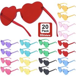 20 Pairs Heart Shaped Sunglasses for Women Girls Rimless Heart Glasses Candy Color Eyewear Party Heart Sunglasses