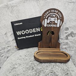 wooden gaming headset stand