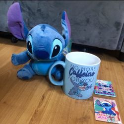 Lot Of 4 Stitch 8”Stuffed Animal Plush Toy, Ceramic Mug 20oz & Two Fridge Magnet