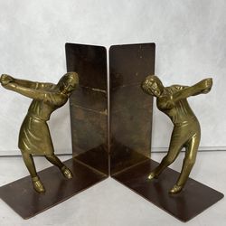 Vintage Solid Brass Female &Male Golfers Bookends  Thumbnail