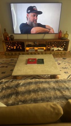 Coral stone/teak wood table