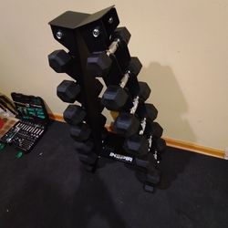 Open Box 5lb Thru 30lb Rubber Hex Dumbbell Set With Rack