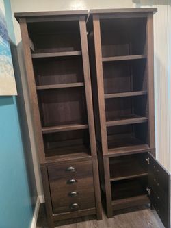 Two brown book shelves