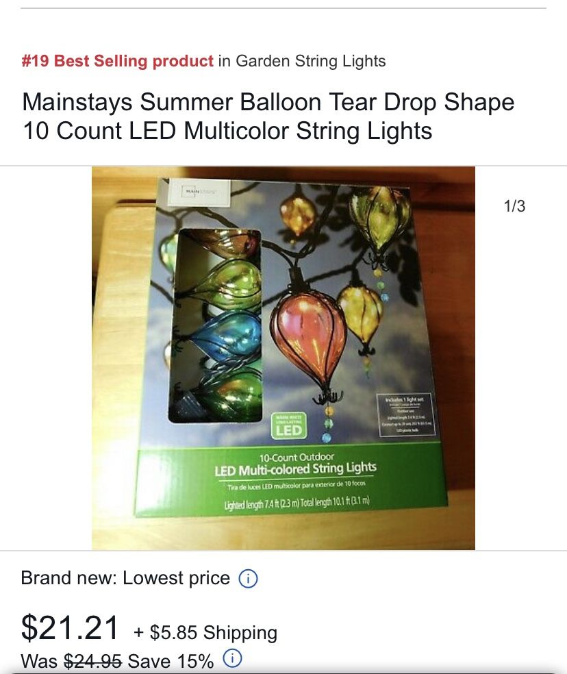 Mainstays Balloon Tear Drop Shape 10 Count LED Multicolor String Lights