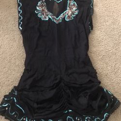 Black Ruffle Turquoise Sequin Halloween Costume Dress