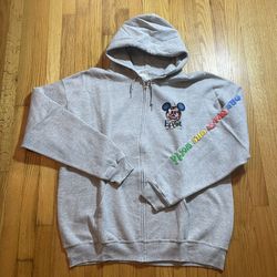 WALT DISNEY EPCOT FULL ZIP HOODED Sweatshirt SIZE XL MICKEY ONE MOUSE ONE WORLD
