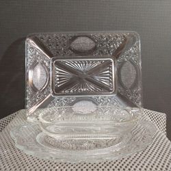 Set of 3 Vintage Clear Glass Plates