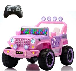 Electric Car With parent Remote Control, 2 Seater Ride On Toy, Colorful LED Lights, Adjustable Speed, USB & MP3  - Pink 46.85"W × 31.5"D × 32.28"H - 5