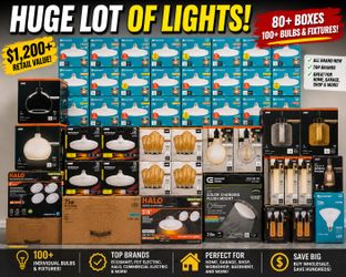 HUGE BULK LOT OF BRAND-NEW LED LIGHTING – 80+ BOXES / 100+ INDIVIDUAL BULBS & FIXTURES