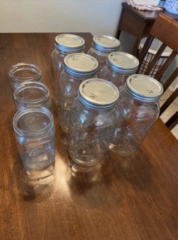 Set of 9 Ball Wide Mouth Glass Jars  9 1/2 Inch G Decor Nice And Solid Brand New! Many Uses