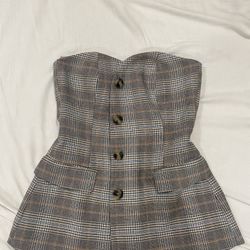 Taupe Brown Plaid Bustier Top