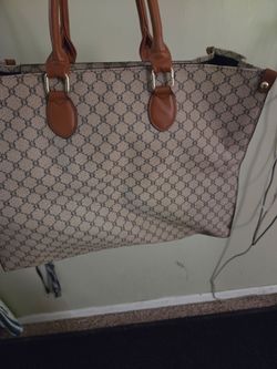 Monogram Tote Bag with Tan Leather Handles