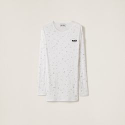 MiuMiu Embroidered ribbed knit jersey dress