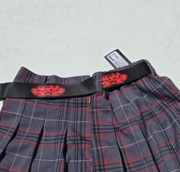 SWIXXZ Anime Grey, Red & Black Plaid Skirt