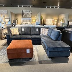Blue 2pc Chaise Sectional Couch