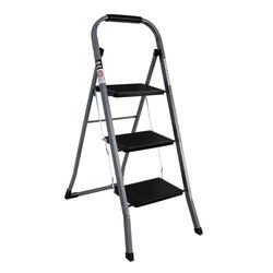 EFINE 3 Step Ladder, Slim Folding Design Step Stool, High Grade Steel with Smooth Powder Coating, Sturdy and Lightwight, Holding up to 330lbs. (White 