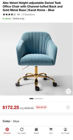 Alex Velvet Height-adjustable Swivel Task Office Chair | K