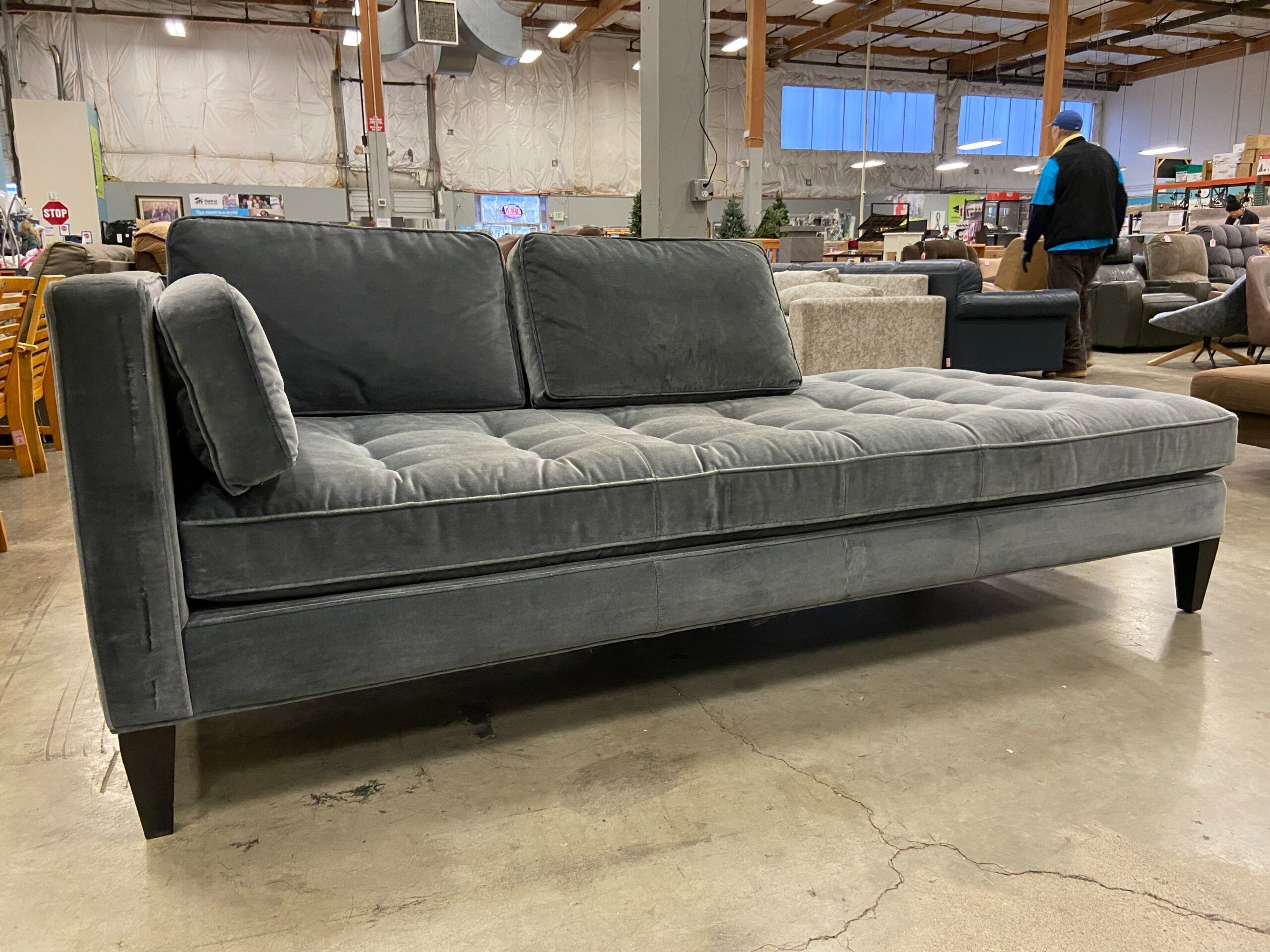 ROOM & BOARD Hutton Velvet Chaise Lounge in Slate Grey