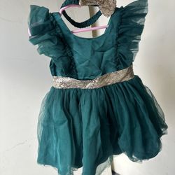 Emerald Green & Gold Dress  Size 3y