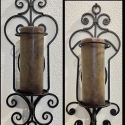 Set of 2 wrought iron wall candle holders 