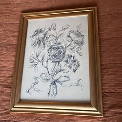 Hand Painted Gold Frame With 2 Prints