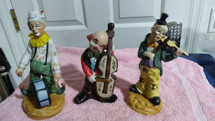 3 Porcelain Music Playing Clowns