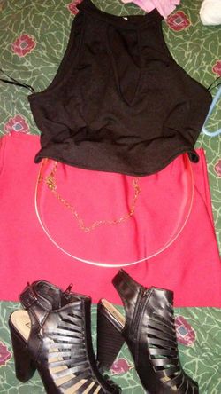 Red agaci outfit size large top and skirt shoes size 6