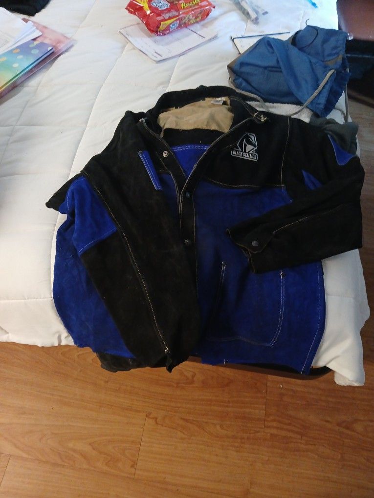 Leather Welding Jacket. Black Stallion