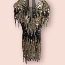 Stunning Caché Gold & Black Sequin Cocktail Dress - Perfect for Parties & Special Events!