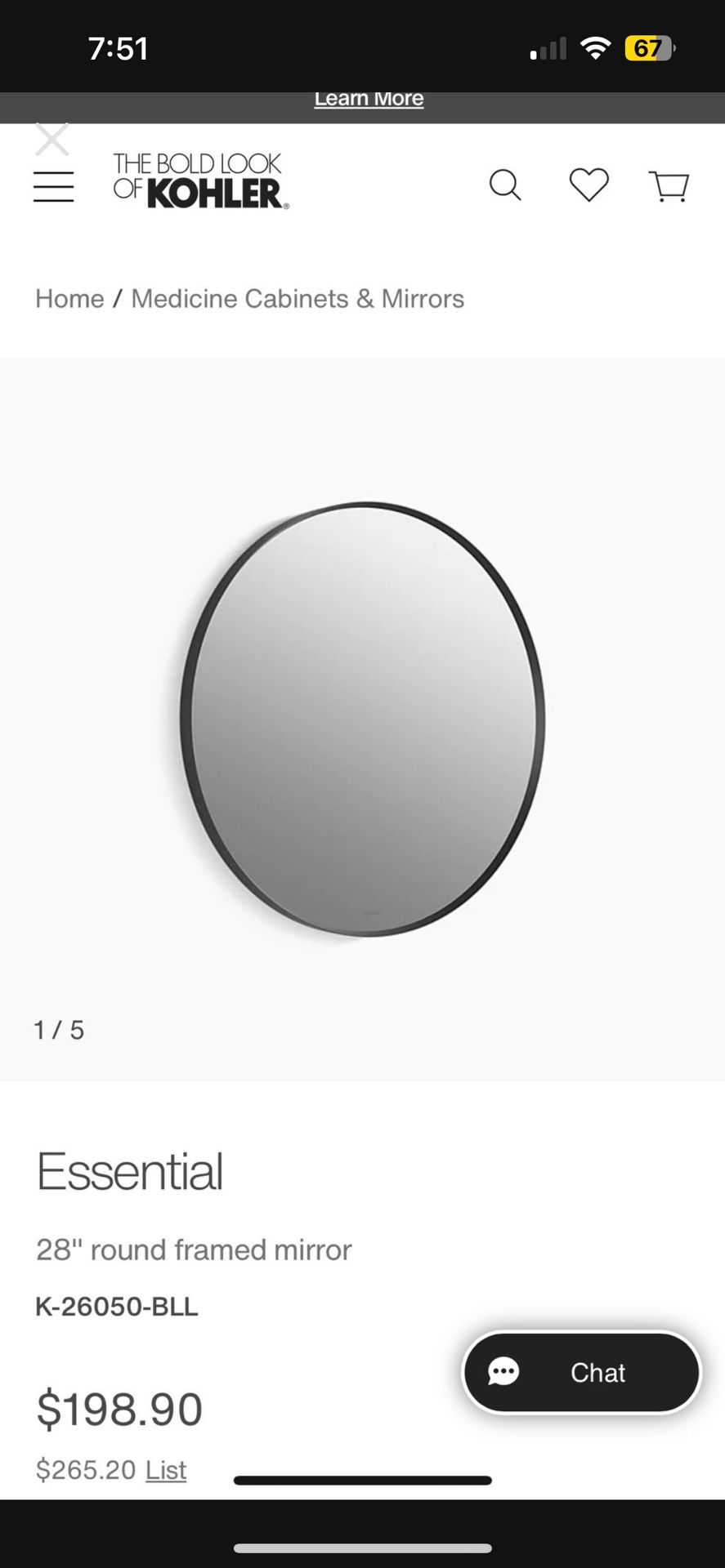 28" round framed mirror (BLACK)