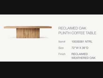 RH Reclaimed OAK Plinth Coffee Table