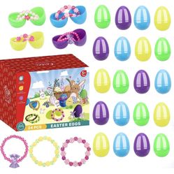 Ritastar Fillable Plastic Easter Eggs Prefilled with Colorful Beaded Bracelets,Surprise Eggs Bulk,