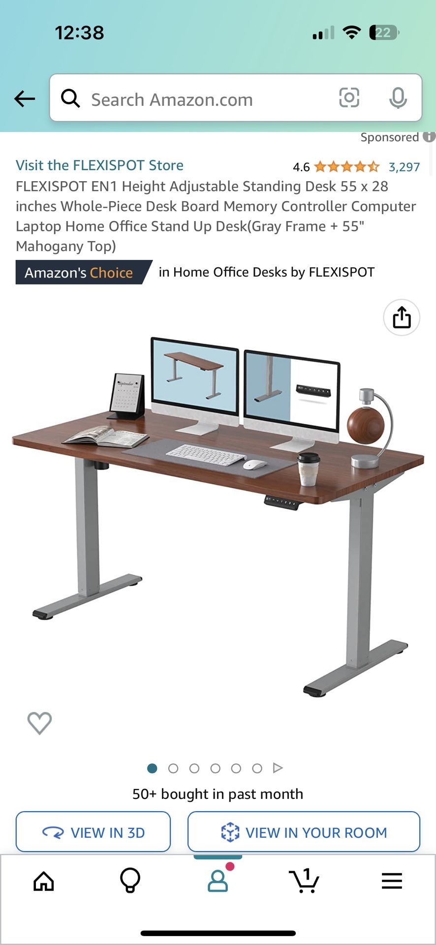 FLEXISPOT Desk - Gray frame + Mahogany Top (55x28)