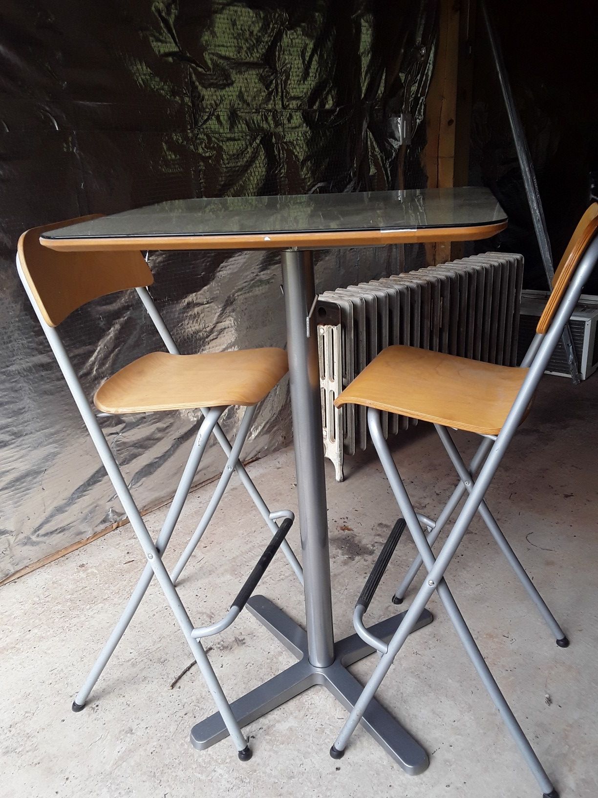 IKEA Teak Bistro Table with Chairs and Added Custom Glass Top