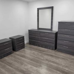 Dresser Whit Mirror, Chest And 2 Nightstands - Cómoda Con Espejo , Gavetero Y 2 Mesitas De Noche 