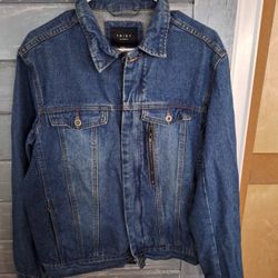 Triot Los Angeles Mens Denim Washed Blue Jean Jacket With Covered Zip Size Large