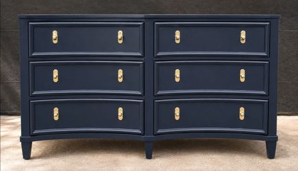 Luxury Bow-Front Dresser | Deep Navy + Polished Brass