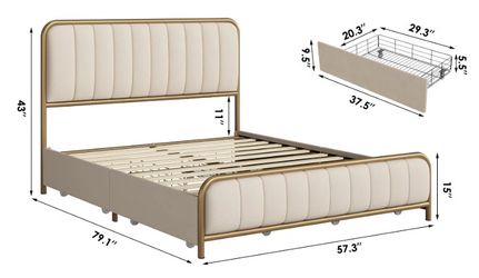Homfa Full Size 4 Drawers Storage Bed Frame