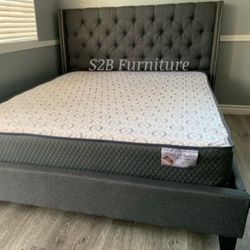 Full Size Grey Button With Orthopedic Mattress 