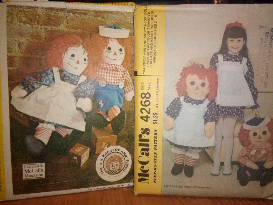 {*SEWING PATTERNS*} RAGGEDY ANN, RAGGEDY ANDY DOLLS AND CHILD'S APRON PATTERNS