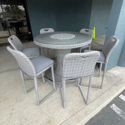 Gray Outdoor 7-Piece Bar Table Set Includes stainless steel ice bucket