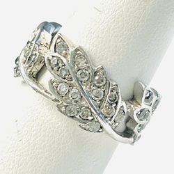 Sterling Silver Leaf Design Cubic Zirconia Eternity Anniversary Ladies Ring 