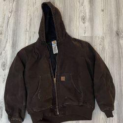 Men's Carhartt Dark Brown insulated hooded work jacket size Large