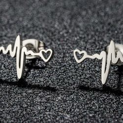 Silver Heartbeat Stud Earrings