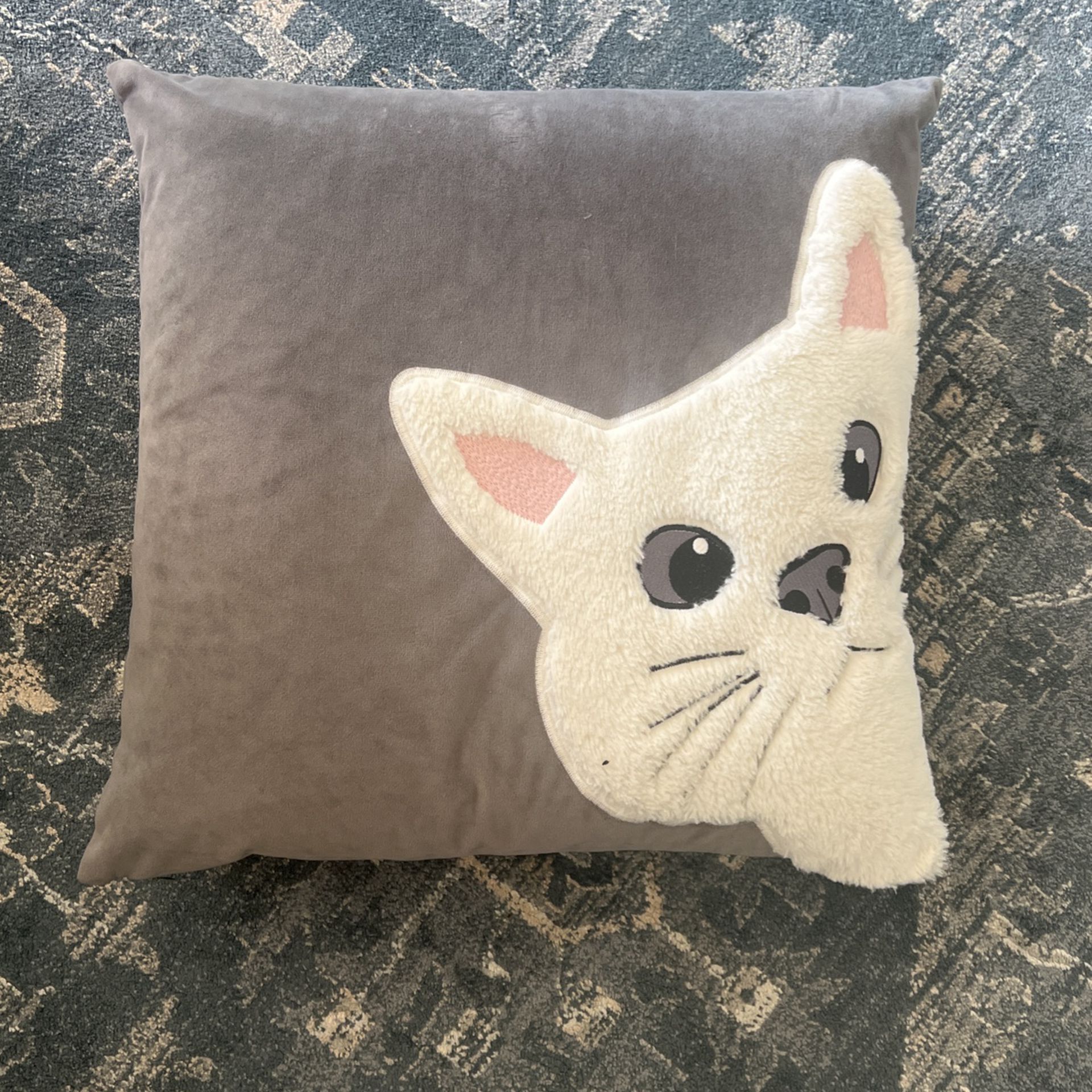 Decorative Pillow, Cat, Gray Pillow-white Cat, 10x10
