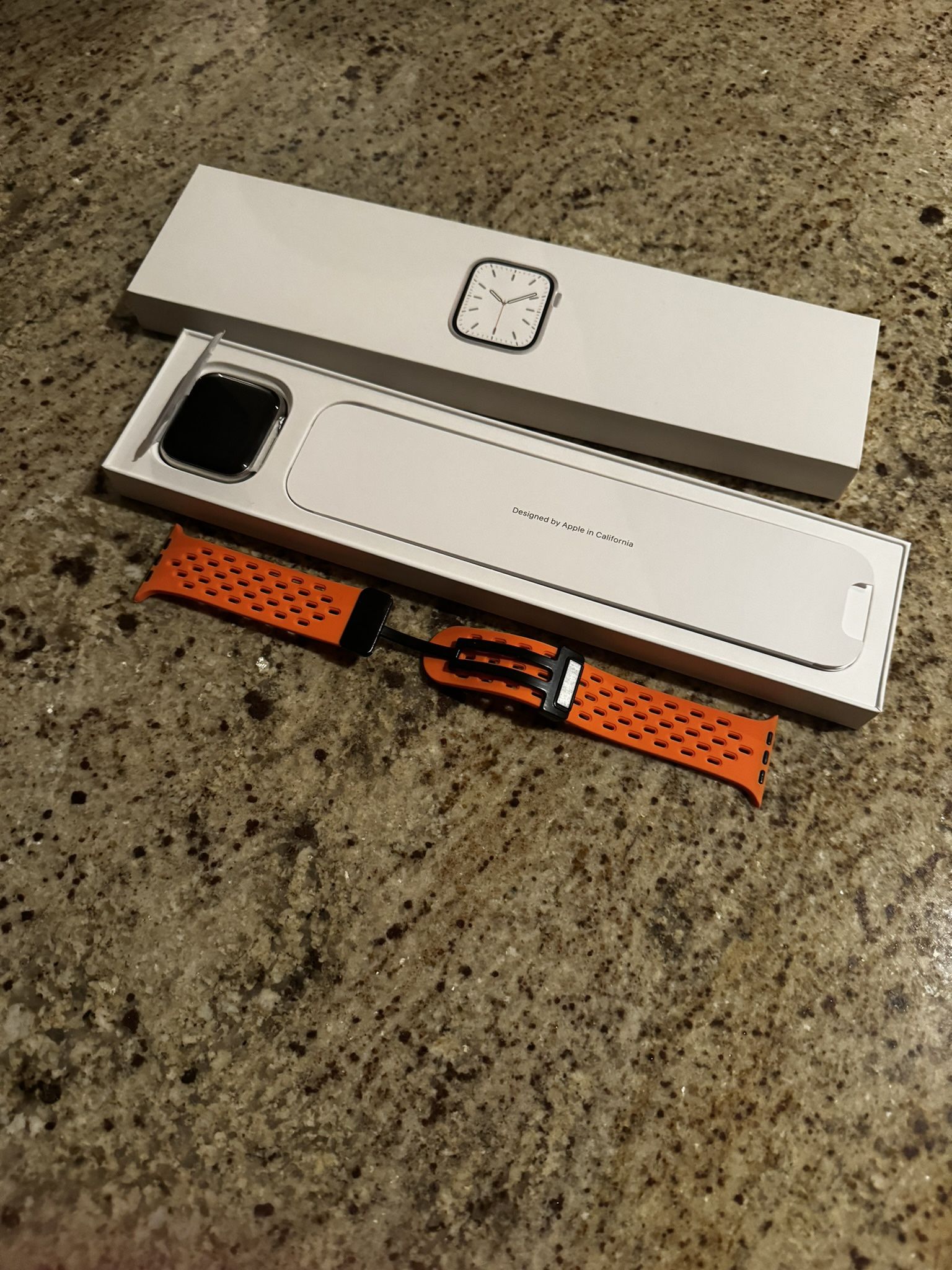 Apple Watch Series 7 Stainless Steel With Orange Band