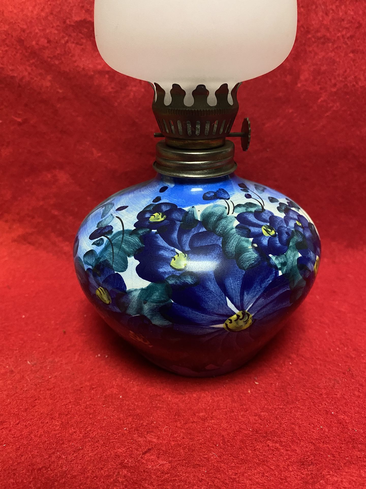 8.5 inches with Glass Handmade Hand painted Imported From Greece Ceramic Oil Lamp