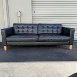 IKEA MORABO  Mid Century Modern Black Leather Sofa Very Clean and Good Condition 