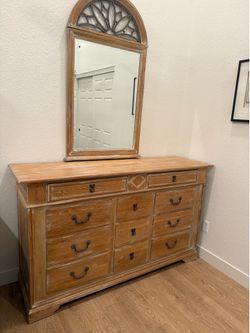 Oak Dresser & Nightstand & Mirror