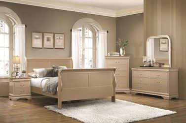 4PC QUEEN BED ROOM SET *METALIC CHAMPAIGN* COLORED